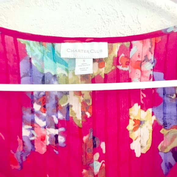 Sheer Floral Blouse with Tassles in Hot Magenta - Picture 2 of 5